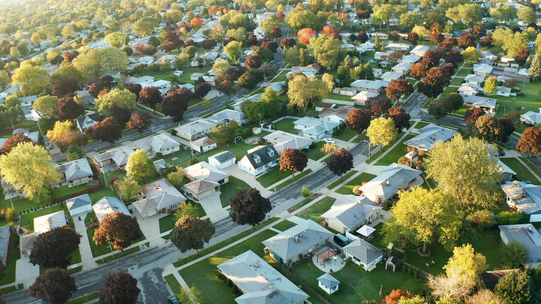 Aerial view of residential houses at autumn (october). American