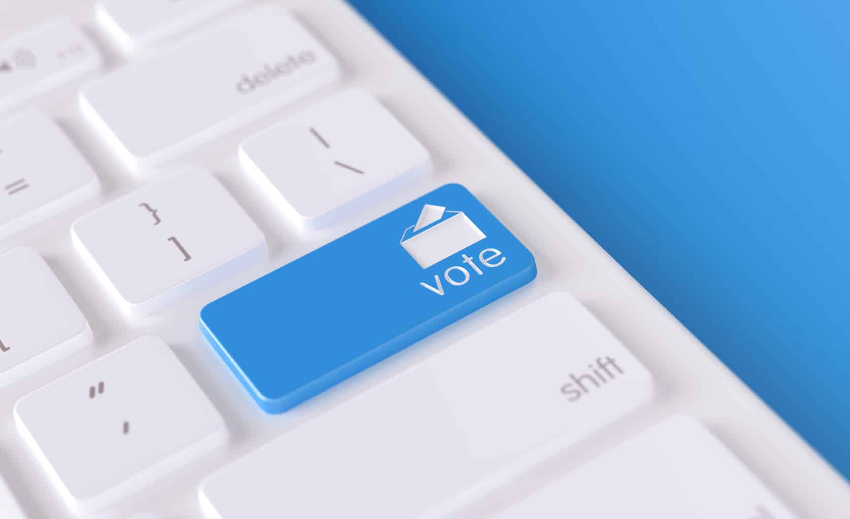 Modern Keyboard Button With Vote Icon Online Voting And Election Concept Management Trust